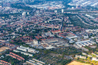 Vue aérienne de Hôpital municipal Karlsruhe à le quartier Nordweststadt in Karlsruhe dans le département Bade-Wurtemberg, Allemagne