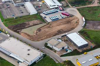 Zone commerciale de la Lauterburger Straße à Kandel dans le département Rhénanie-Palatinat, Allemagne depuis l'avion