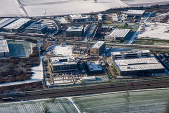 Vue aérienne de MTS en hiver quand il y a de la neige à Rülzheim dans le département Rhénanie-Palatinat, Allemagne