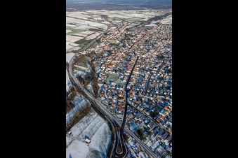 Photographie aérienne de De l'ouest en hiver quand il y a de la neige à Rülzheim dans le département Rhénanie-Palatinat, Allemagne
