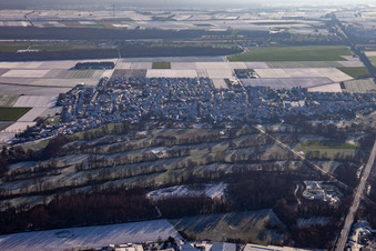 Vue aérienne de Du nord en hiver quand il y a de la neige à Steinweiler dans le département Rhénanie-Palatinat, Allemagne