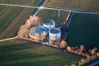 Vue aérienne de Réservoirs d'eau potable dans les vignobles à le quartier Arzheim in Landau in der Pfalz dans le département Rhénanie-Palatinat, Allemagne