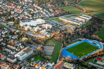 Vue aérienne de École secondaire Paul Gillet plus, Weinstraße ; Gymnase et grande salle de sport Edenkoben à Edenkoben dans le département Rhénanie-Palatinat, Allemagne