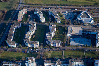 Vue aérienne de Grünewaldstr à le quartier Neureut in Karlsruhe dans le département Bade-Wurtemberg, Allemagne