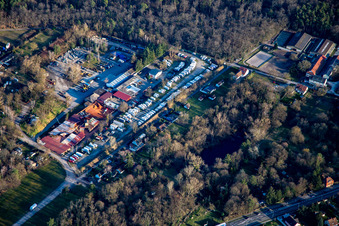 Vue aérienne de Emplacements d'étalonnage au Ziegelmühle Am Baufeld à le quartier Neureut in Karlsruhe dans le département Bade-Wurtemberg, Allemagne