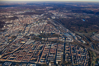 Vue aérienne de Gebhardstraße x Ebertstraße à le quartier Südweststadt in Karlsruhe dans le département Bade-Wurtemberg, Allemagne