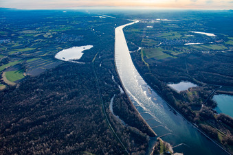 Vue aérienne de Fermasee dans les prairies rhénanes du Vieux Rhin à le quartier Neuburgweier in Rheinstetten dans le département Bade-Wurtemberg, Allemagne