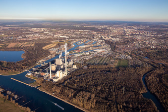 Vue aérienne de Centrale électrique enBW du Rhin vue du sud-ouest à le quartier Daxlanden in Karlsruhe dans le département Bade-Wurtemberg, Allemagne