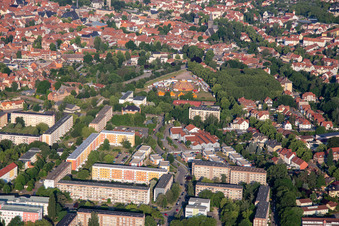 Vue aérienne de Cirque aux étangs à poissons à Quedlinburg dans le département Saxe-Anhalt, Allemagne