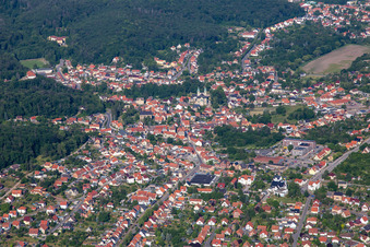Vue aérienne de Collégiale Saint-Cyriaque Gernrode à le quartier Gernrode in Quedlinburg dans le département Saxe-Anhalt, Allemagne