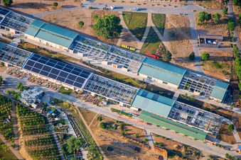 Photographie aérienne de U-Halle au parc Spinelli du Salon fédéral des jardins Mannheim BUGA 2023 à le quartier Feudenheim in Mannheim dans le département Bade-Wurtemberg, Allemagne