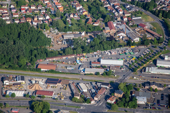 Vue aérienne de Lohnes GmbH & Co. KG, marché Raiffeisen Michelstadt à le quartier Steinbach in Michelstadt dans le département Hesse, Allemagne
