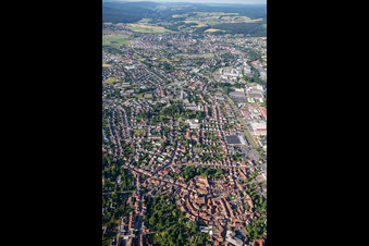 Vue aérienne de Vue d'ensemble depuis le nord à le quartier Stockheim in Michelstadt dans le département Hesse, Allemagne