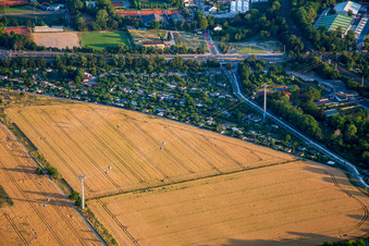 Photographie aérienne de Téléphérique de Spinelli au parc Luisen de l'Exposition fédérale des jardins Mannheim BUGA 2023 à le quartier Feudenheim in Mannheim dans le département Bade-Wurtemberg, Allemagne