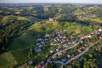 Vue aérienne de Village entre rivière et vignes à Maribor dans le département Slovénie, Slovénie