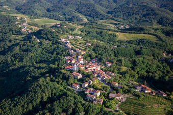 Photographie aérienne de Village perché entre vignes et forêt à Nova Gorica dans le département Slovénie, Slovénie