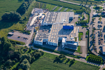 Vue aérienne de Groupe Zimmer Am Glockenloch à le quartier Freistett in Rheinau dans le département Bade-Wurtemberg, Allemagne