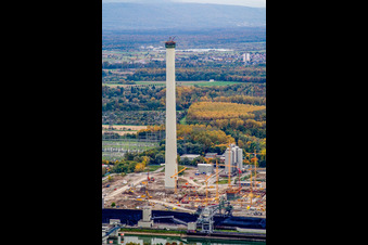 Photographie aérienne de Nouvelle centrale électrique au charbon d'EnBW dans le port du Rhin à le quartier Daxlanden in Karlsruhe dans le département Bade-Wurtemberg, Allemagne
