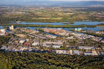 Vue aérienne de Ports rhénans de Strasbourg Port indépendant de Strasbourg Terminaux Rhin Europe (siège social) avec Contargo Sarl à le quartier Port du Rhin Sud in Straßburg dans le département Bas Rhin, France