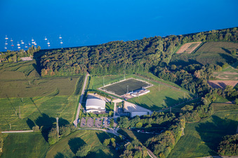 Vue aérienne de POC ARENA Complexe sportif du Langensand Terrain de football du Langensand à Plobsheim dans le département Bas Rhin, France