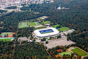 Photographie aérienne de Terminé le BBBank Stadium Wildpark du Karlsruher Sport-Club eV à le quartier Innenstadt-Ost in Karlsruhe dans le département Bade-Wurtemberg, Allemagne