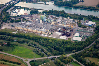 Photographie aérienne de Borregaard Deutschland GmbH et Maxauer Papierfabrik GmbH à le quartier Knielingen in Karlsruhe dans le département Bade-Wurtemberg, Allemagne