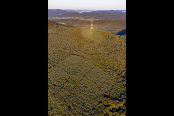 Vue aérienne de Tour de transmission du Col de Pigeonnier à Wissembourg dans le département Bas Rhin, France