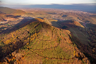 Vue aérienne de Hohenberg vu de l'ouest à Annweiler am Trifels dans le département Rhénanie-Palatinat, Allemagne