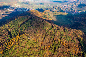 Vue aérienne de Hohenberg vu de l'ouest à Annweiler am Trifels dans le département Rhénanie-Palatinat, Allemagne