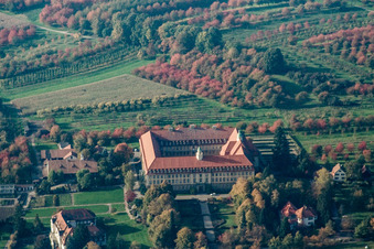 Vue aérienne de Complexe de bâtiments du monastère des sœurs franciscaines Erlenbad eV à le quartier Obersasbach in Sasbach dans le département Bade-Wurtemberg, Allemagne