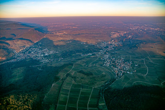 Vue aérienne de Châtaignier en hiver le soir du sud-ouest à Birkweiler dans le département Rhénanie-Palatinat, Allemagne