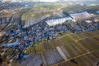 Vue aérienne de Du nord-est en hiver quand il y a de la neige à Niederhorbach dans le département Rhénanie-Palatinat, Allemagne