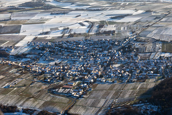 Vue aérienne de En hiver avec de la neige du nord-ouest à Oberotterbach dans le département Rhénanie-Palatinat, Allemagne
