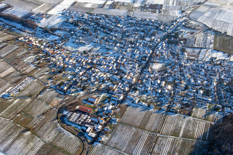 Vue aérienne de En hiver quand il y a de la neige à Oberotterbach dans le département Rhénanie-Palatinat, Allemagne