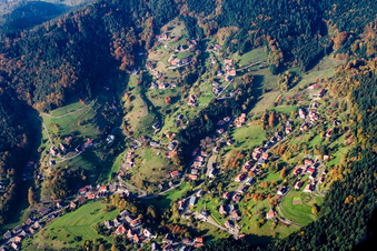 Vue aérienne de Zinken Büchelbach" de la commune 77830 Bühlertal avec Büchelbachstraße (en bas à gauche), Feldbergstraße, Schoferstraße, Edwin-Stolz-Weg et Hansjakobweg (dans le sens des aiguilles d'une montre) à le quartier Hof in Bühlertal dans le département Bade-Wurtemberg, Allemagne