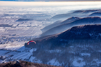 Vue aérienne de Parapente au-dessus des ruines du château de Neukastel à Leinsweiler dans le département Rhénanie-Palatinat, Allemagne