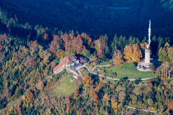 Vue aérienne de Structure de la tour d'observation Merkurturm à le quartier Ebersteinburg in Baden-Baden dans le département Bade-Wurtemberg, Allemagne