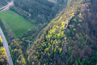 Vue aérienne de Ruines du château de Falkenburg à Wilgartswiesen dans le département Rhénanie-Palatinat, Allemagne