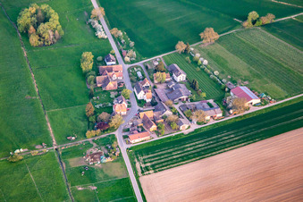 Vue aérienne de Congrégation mennonite d'Allemagne en Deutschhof à le quartier Deutschhof in Kapellen-Drusweiler dans le département Rhénanie-Palatinat, Allemagne