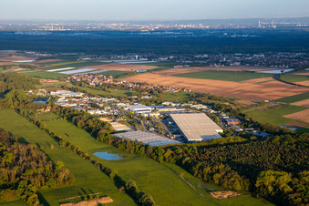 Vue aérienne de Zone industrielle de Horst vue de l'ouest à le quartier Minderslachen in Kandel dans le département Rhénanie-Palatinat, Allemagne