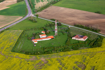 Vue aérienne de Station haute ACE Rohrbach pour les communications par satellite à Rohrbach-lès-Bitche dans le département Moselle, France