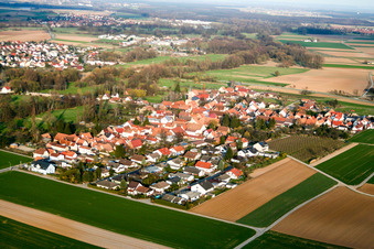 Vue aérienne de De l'ouest à le quartier Mühlhofen in Billigheim-Ingenheim dans le département Rhénanie-Palatinat, Allemagne
