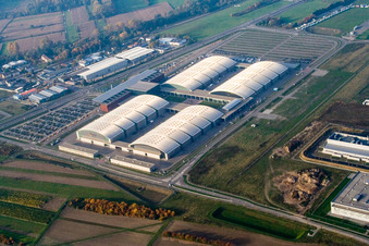 Vue aérienne de Nouveau parc des expositions, DM Arena à le quartier Forchheim in Rheinstetten dans le département Bade-Wurtemberg, Allemagne