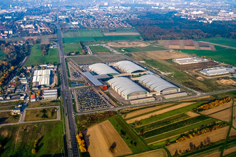 Vue aérienne de Nouveau parc des expositions, DM Arena à le quartier Forchheim in Rheinstetten dans le département Bade-Wurtemberg, Allemagne