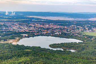 Vue aérienne de Olbersdorfer See depuis le sud-ouest à Olbersdorf dans le département Saxe, Allemagne