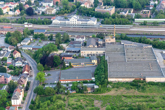 Vue aérienne de Usine de tissage de coton Zittau BWZ GmbH à la gare centrale à Zittau dans le département Saxe, Allemagne