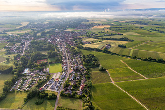 Vue aérienne de Klingener Straße depuis l'ouest à le quartier Ingenheim in Billigheim-Ingenheim dans le département Rhénanie-Palatinat, Allemagne