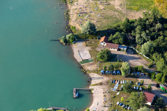 Vue aérienne de Club de voile de Neuburgweier eV à le quartier Silberstreifen in Rheinstetten dans le département Bade-Wurtemberg, Allemagne