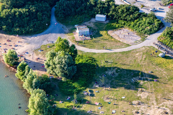 Photographie aérienne de Terrain de beach-volley à Epplesee à le quartier Silberstreifen in Rheinstetten dans le département Bade-Wurtemberg, Allemagne