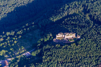Vue aérienne de Le château de Fleckenstein vu du nord-ouest à Lembach dans le département Bas Rhin, France